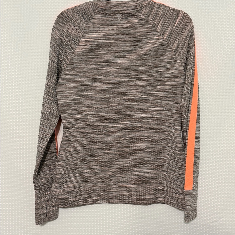 Athleta Snowscape Quilted Crew Neck Pullover Gray Orange Active Top M - Picture 4 of 6